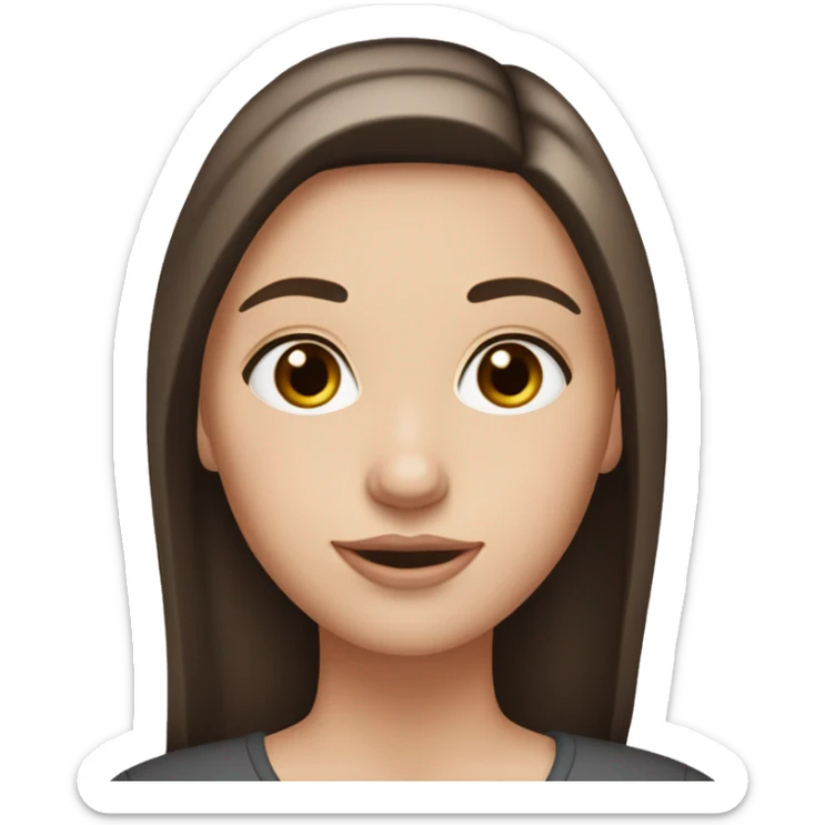 a white girl with dark brown milking brown straight hair middle part that’s short and ends the length on her shoulders with brown eyes and long eyelashes sticker