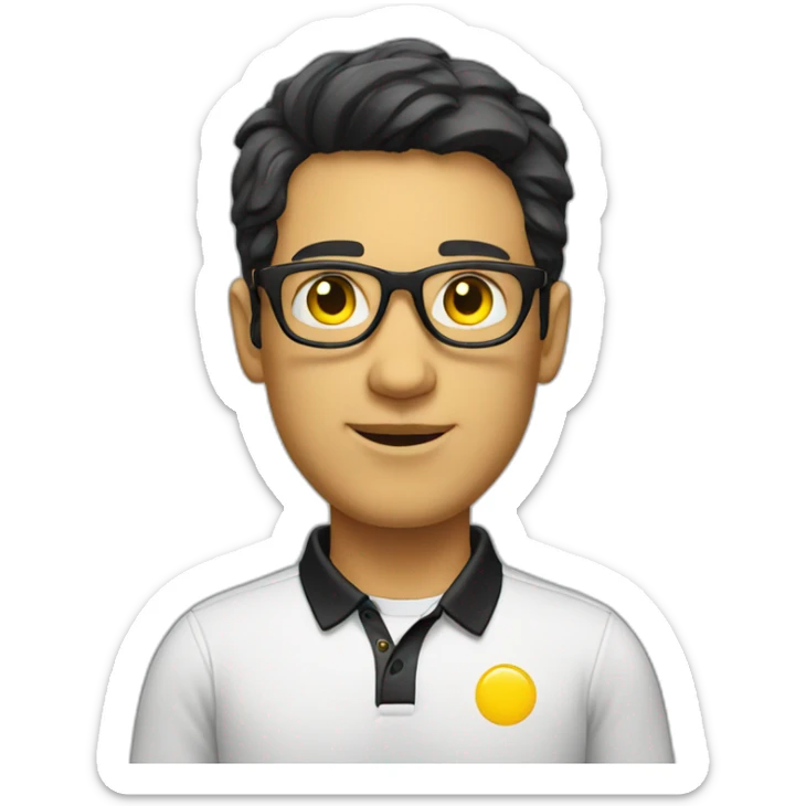 White man with yellow tinted glasses and black hair in a polo shirt sticker