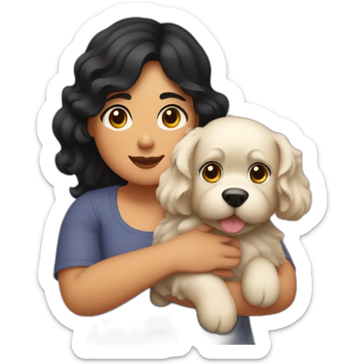 Plump girl with dark black wavy hairs holding dog in her arm sticker