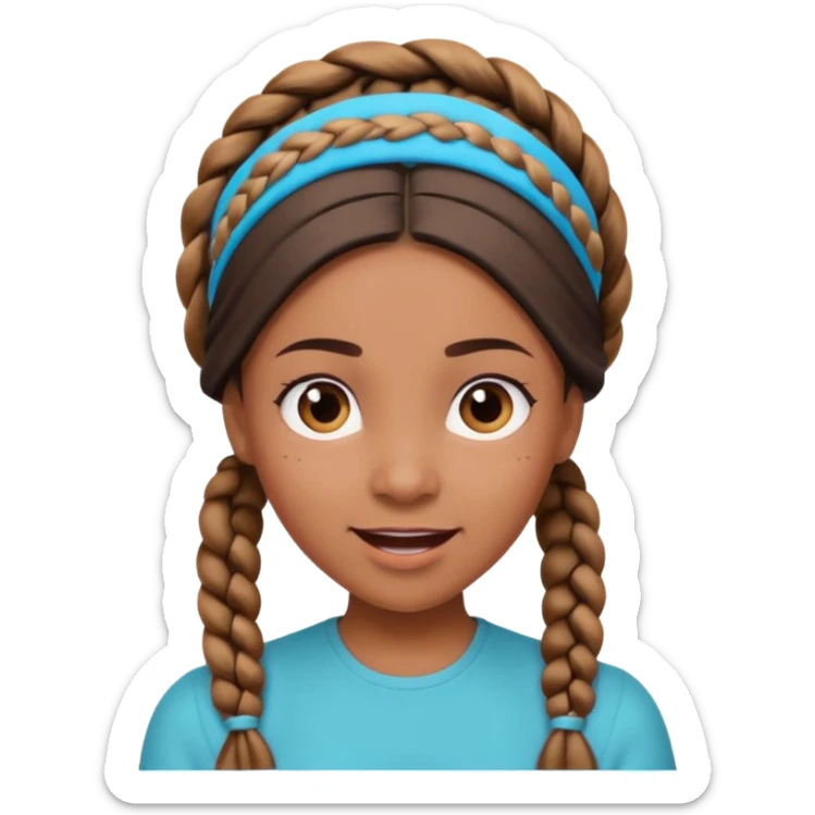 big lose braids starting from the top of the head woman face wiith big visible braids and mono color headband on head excited face and braids as big as headband sticker