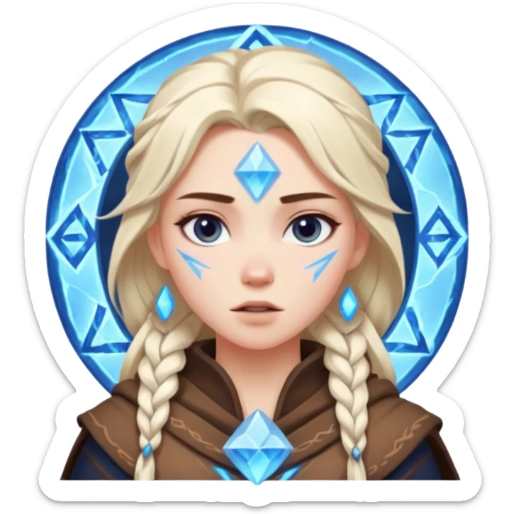 Woman frozen mid-spell, glowing runes around her body, charged silence sticker