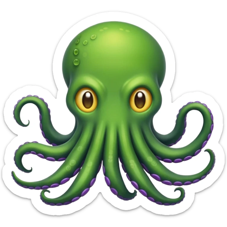 crea un emoji di un kraken cattivo verde con sfumature viola sticker
