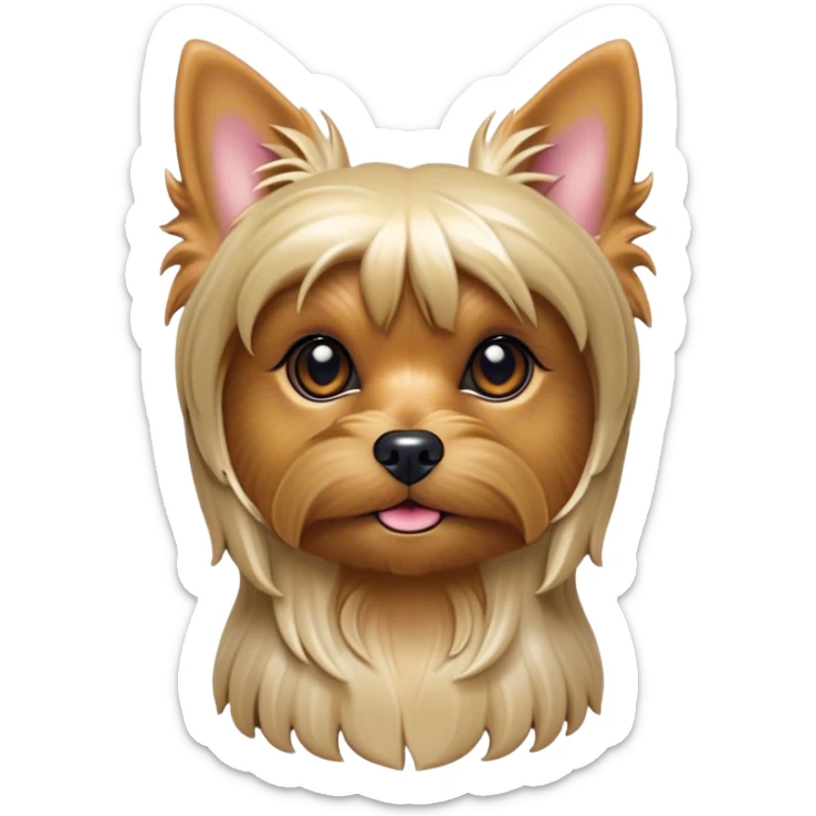 Cinematic Noble Yorkshire Terrier Portrait Emoji, Exuding refined charm and dignified poise, with a lustrous, silky fur in rich, deep hues, alert eyes and a confident expression, simplified yet exquisitely detailed, glowing with a soft, aristocratic radiance, high shine, embodying intelligent grace and classic elegance, soft glowing outline, capturing the essence of a regal Yorkshire Terrier ready to rule the screen with effortless sophistication! sticker