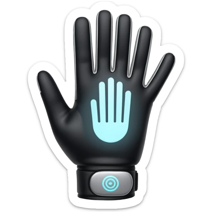 Minimal emoji of a futuristic nano-tech glove with subtle glowing lines, flat sci-fi wearable icon sticker