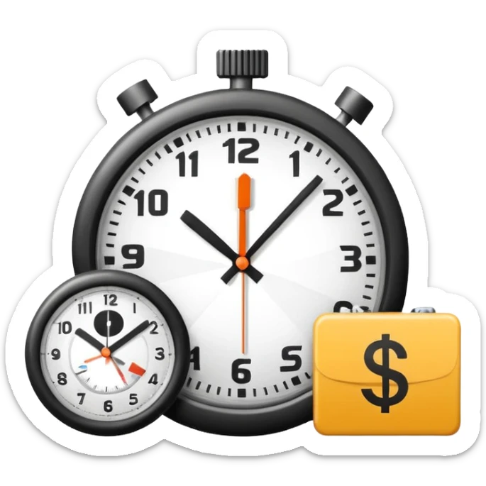 Minimal flat icon, tax money symbol with ruble sign, combined with a clock showing delayed payment, clean vector style, simple geometric shapes, monochrome, no text, no gradients, white background, clear outline, infographic icon sticker