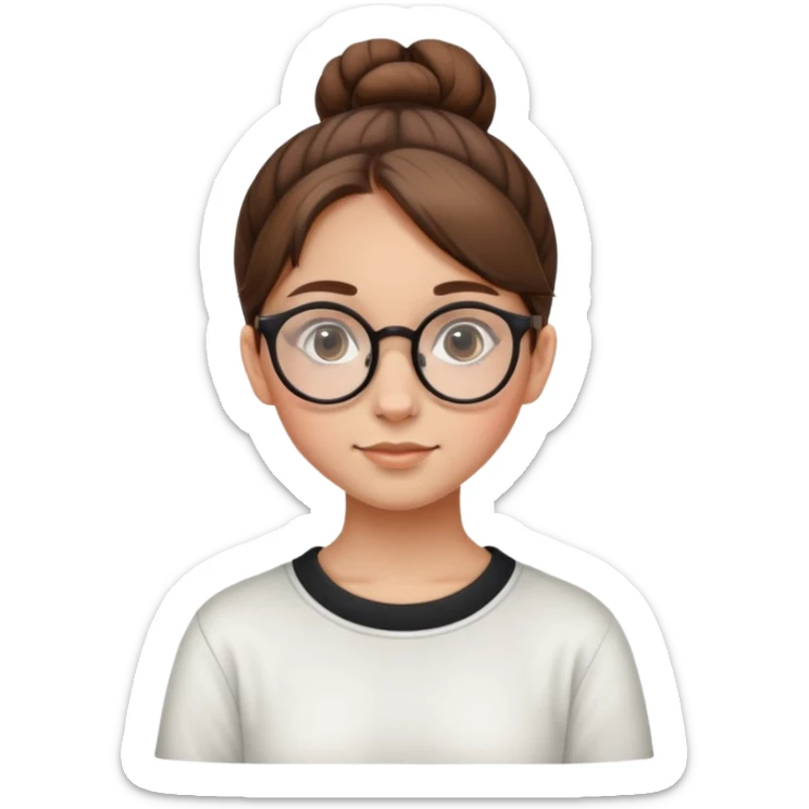 Une fille de 14 ans cheveux brun attaché en chignon avec lunettes ronde   sticker
