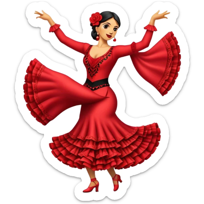 Cinematic Realistic Flamenco Pop Culture Emoji, featuring an expressive portrayal of traditional Spanish dance rendered with dynamic textures and passionate, vibrant lighting. sticker