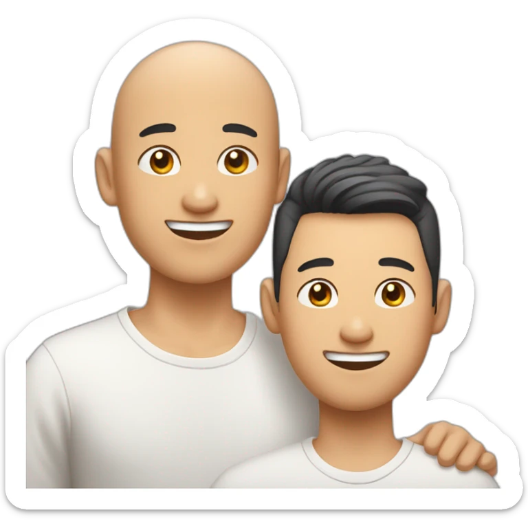 Happy asian gay couple, 1 guy with hair and 1 guy without hair sticker