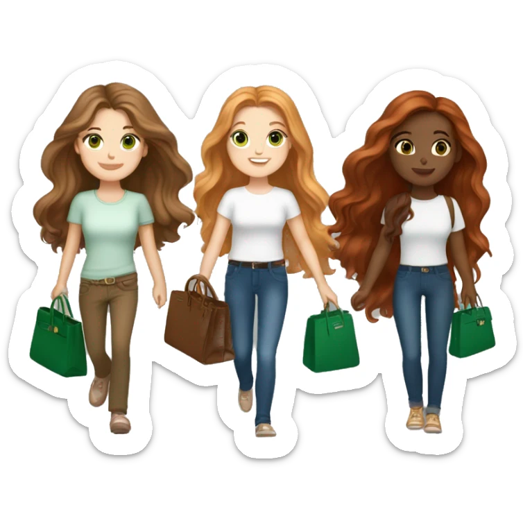 Two best friends carrying birkins one brunette long hair  with green eyes and light skin and another one redhead with light skin and brown eyes and long hair sticker