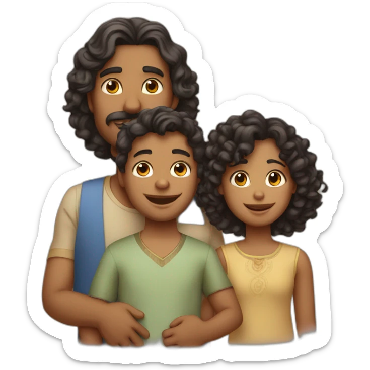 indian family with dad straight hair and one son straight hair and mom curly hair and one daughter curly hair sticker