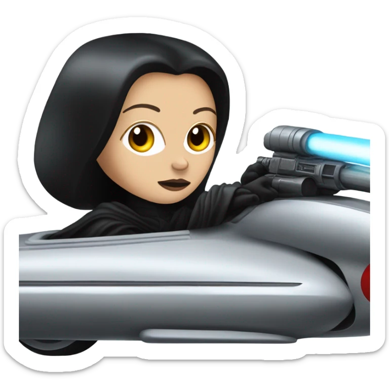 Jedi teen Morticia Addams racing on an antigrav red imperial patrol space speeder  sticker