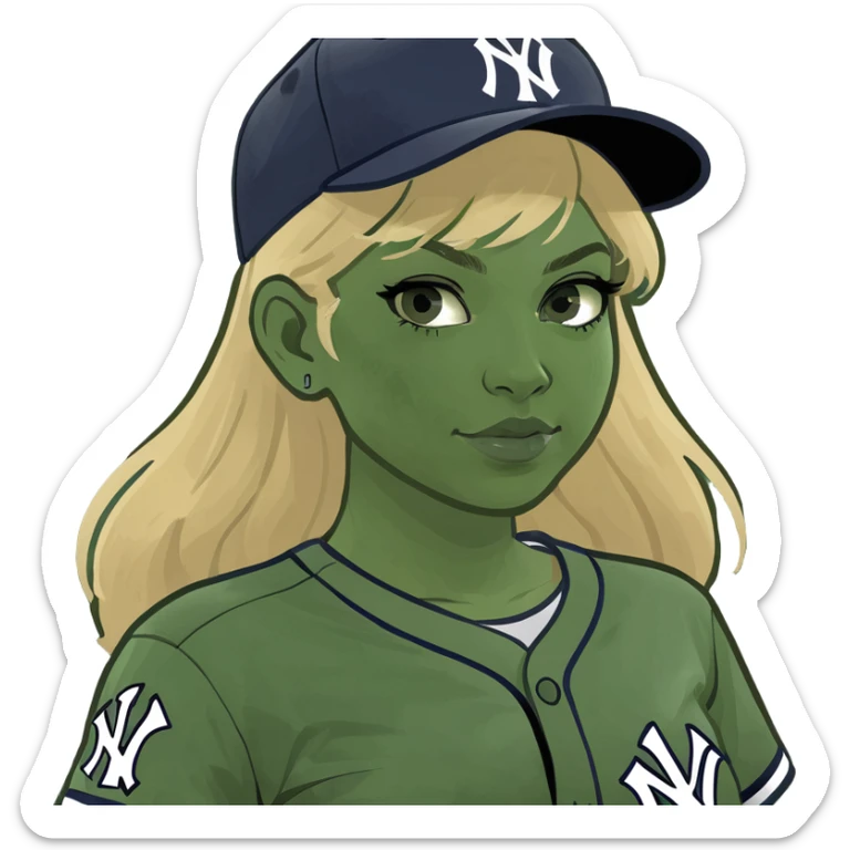 Blonde hair girl wearing a new york yankees jersey  sticker