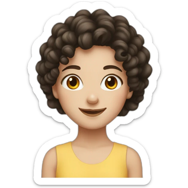 white Girl with freckles and dark curly hair smiling sticker
