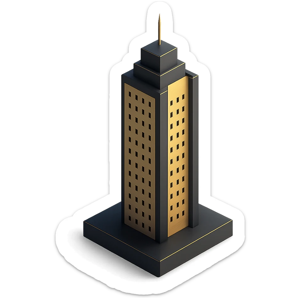 a gold modern skyscraper in 3D black style sticker
