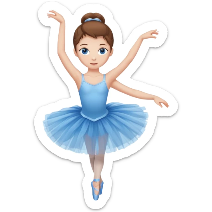 O balerina satena, cu tutu albastru, pielea deschisa, ochii albastri,  sticker