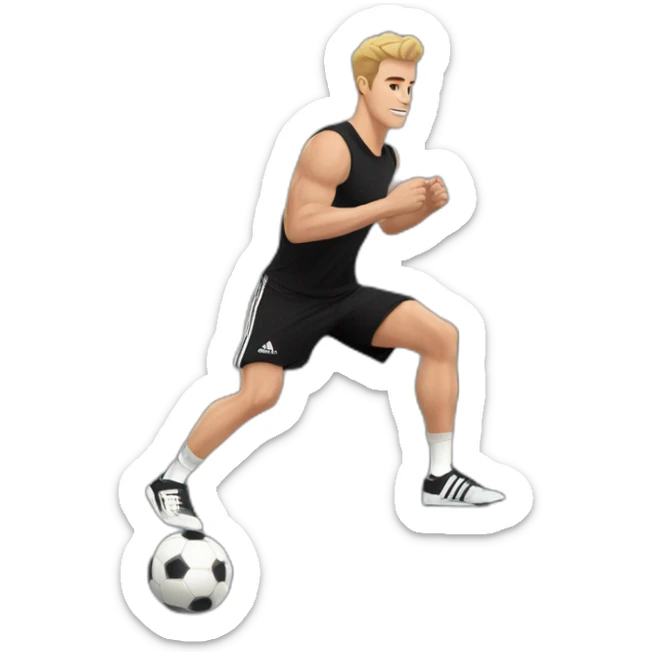 white skin soccer player in black adidas t-shirt training at gym sticker