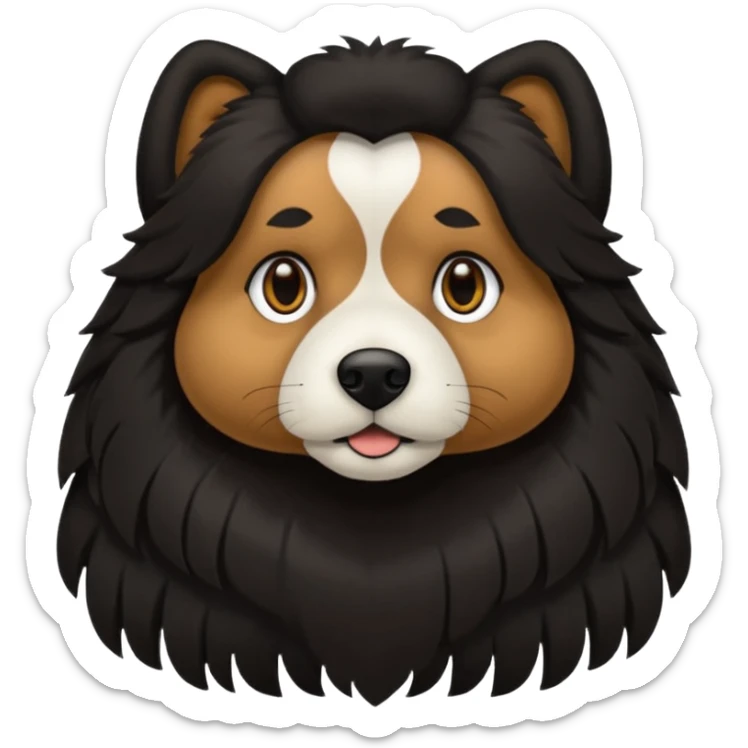 haz un perro negro con las patas y el ozico blancos toques marrones mucho pelo y ojos marrones sticker