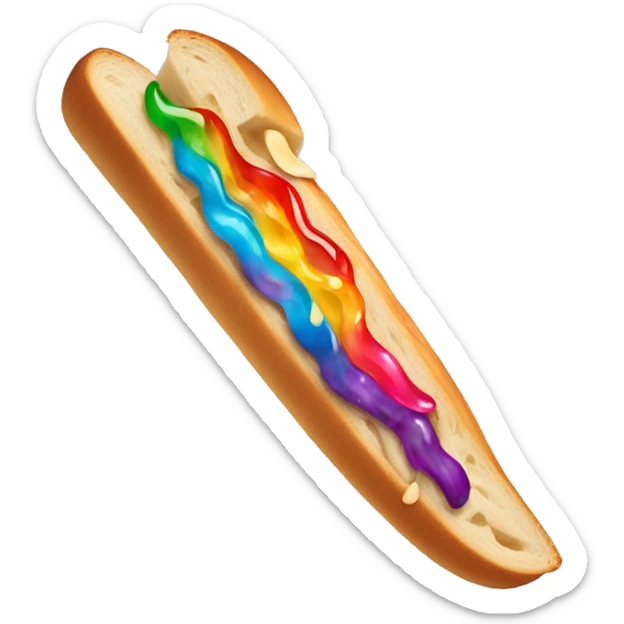 Long sandwich that is in form of a sword covered with peanut butter and jelly. Make it look colorful + have rainbow colors sticker