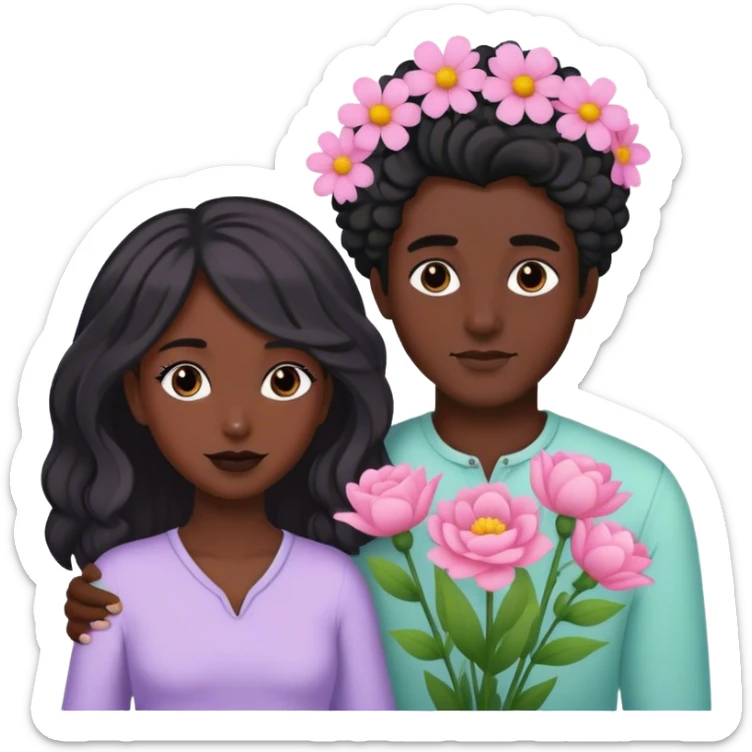 Black Boyfriend giving girlfriend black hair pastel flowers flowers  sticker