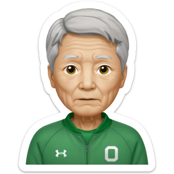 Design Ali Abdul replaced with Oh Il-nam (Player 001), elderly Korean male, wrinkled face, gray hair, green tracksuit with white number 001 visible. sticker