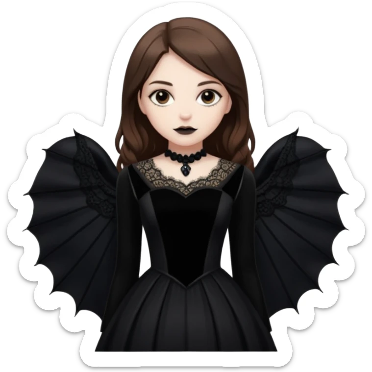Adelaide Victoria Kane with brown hair in black goth dress sticker