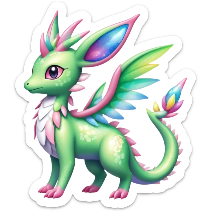 Shiny Exotic Cute Majestic Ethereal Sparkly Flygon-Sylveon-Shaymin-Meganium-Hybrid-Creature with white pattern-markings sticker
