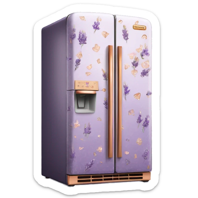 Realistic lavender and copper fridge decorated in rose gold and purple flower pattern. sticker