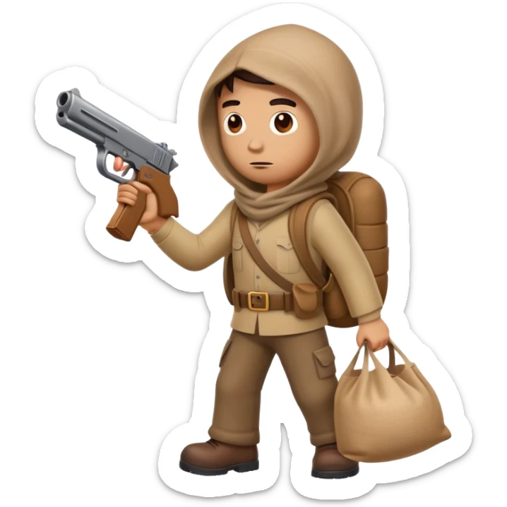 cartoon man with sack over head carrying a toy gun full body sticker