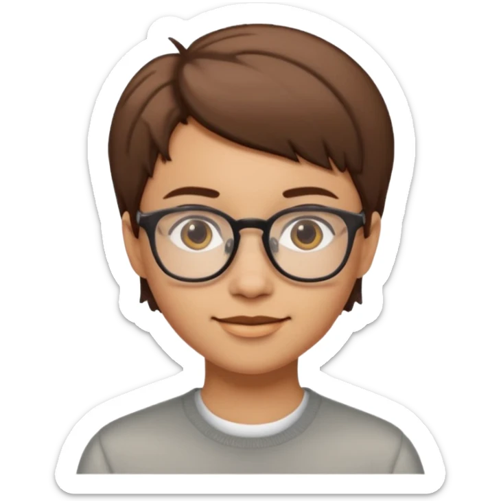A person emoji with glasses and small smile with short brown hair sticker