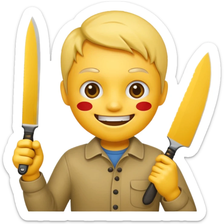 cartoon killer with a knife, playful, round face, minimal details, yellow skin sticker