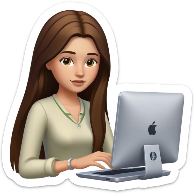 beautiful pale brunette girl with long hair playing the sims4 on her computer  sticker