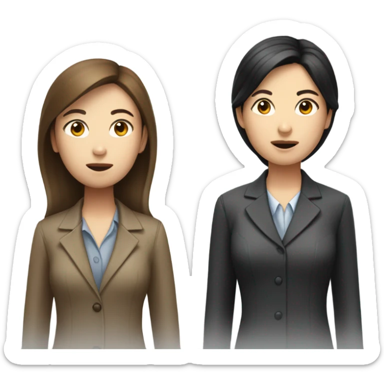 Two women private investigators, one with brown hair and one with black hair. One Asian one white sticker