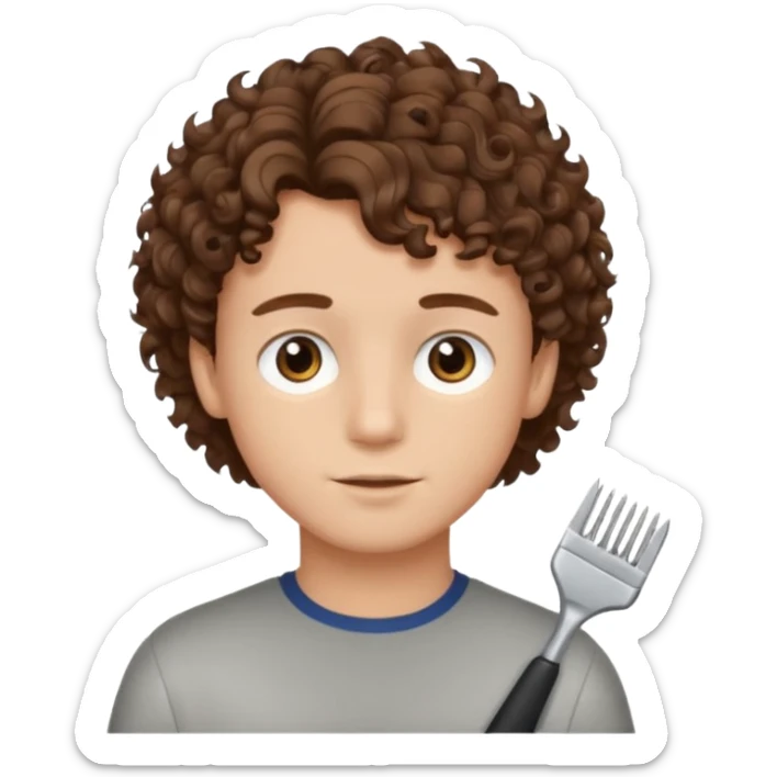 boy,  brown hair, curly hair, brown eyes,  skin, , hair edger  sticker