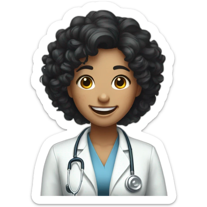 Doctor Girl with curly black hair upto her chest and mild freckles laughing sticker