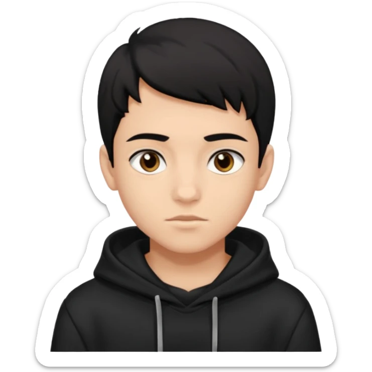Chłopak ciemno brązowe oczy czarne włosy bluza czarna i taki bardziej żeby wyglądał na 18 latka sticker