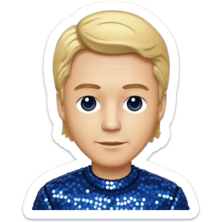 Bill Sage as Coach Heider from Mysterious Skin with light skin, golden blonde hair, dark blue sequin outfit sticker