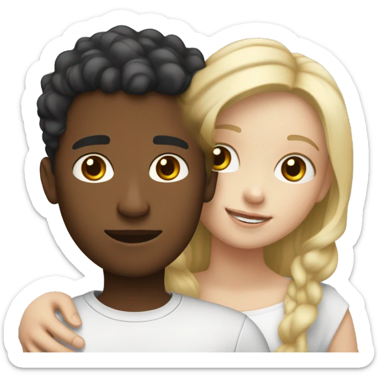 White skin adult with short straight blond hair hugging a teenager with white skin with curly brown hair  sticker
