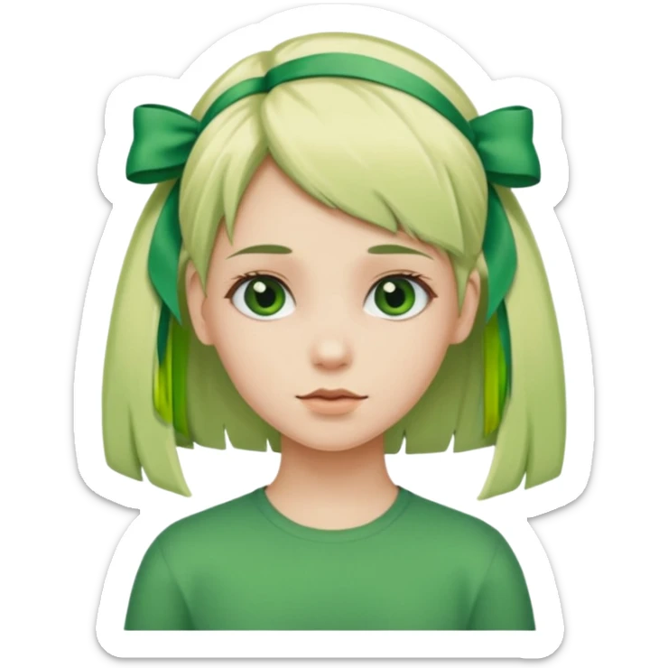 blonde girl with green color hair ribbon sticker