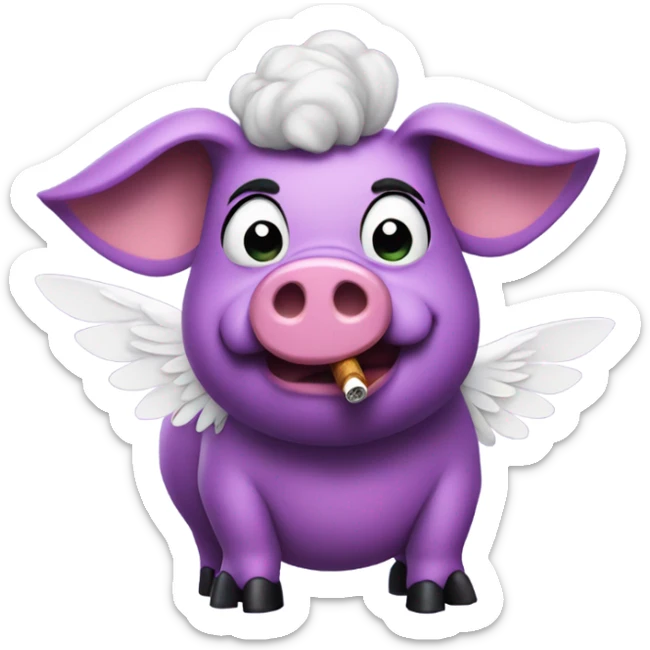 Big purple pig with wings and a cigarette in its mouth with high heels for shoes sticker