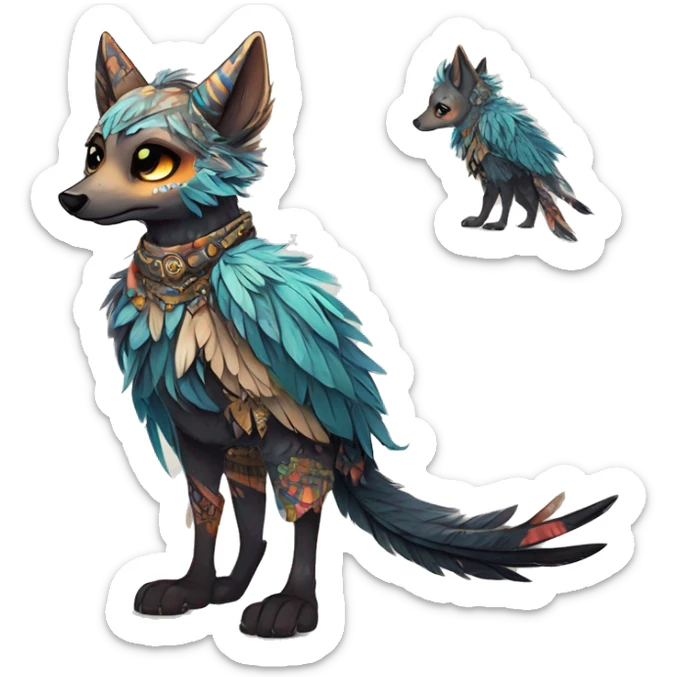 cute cool edgy fantasy animal fursona creature by griffsnuff & LiLaiRa & Falvie with exotic colors with patterns and feathers and collar full body sticker