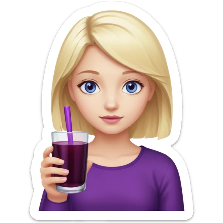 blonde girl with blue eyes holding a glass of elderberry juice sticker