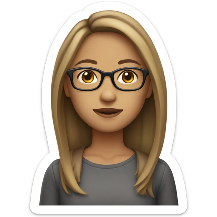 Girl with Longbob Brown Hair and dark blond highlights and she wears glasses sticker