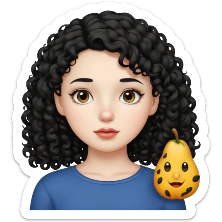 Side part black curly hair girl with mole above left side of lip pale skin  sticker