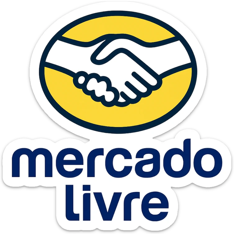 icon of Mercado Livre, color outline style, yellow and blue, with black outlines sticker