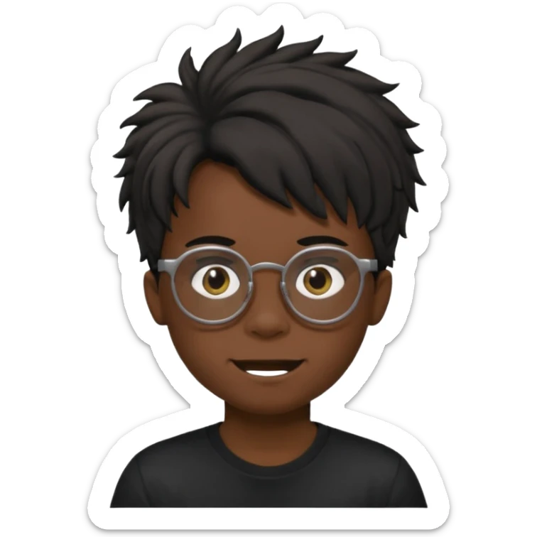  boy with freeform hair black t-shirt put a glasses black people put a creepy face sticker