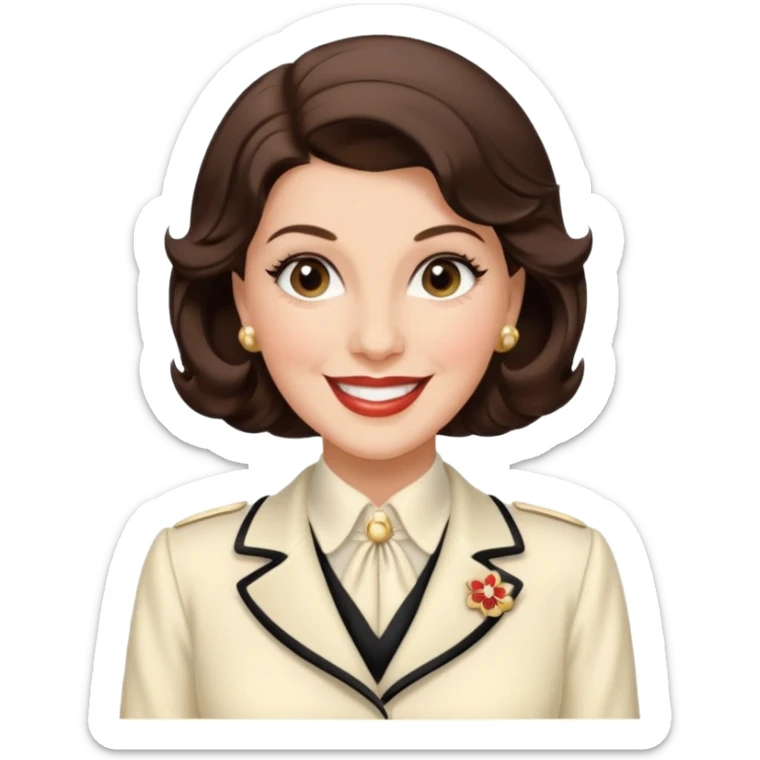 Maxene Andrews from The Andrews Sisters with dark brown hair, ivory outfit sticker