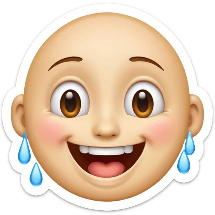 Emoji, laughing face with lots of tears of joy exactly from eyes, wide smile, big eyes sticker