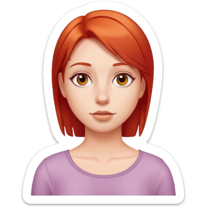 A girl with straight red hair with  sticker