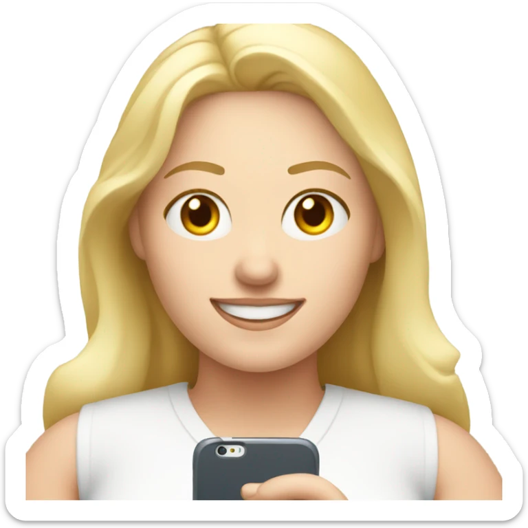 overweight blondie woman happy with a smartphone in hands showing charts sticker
