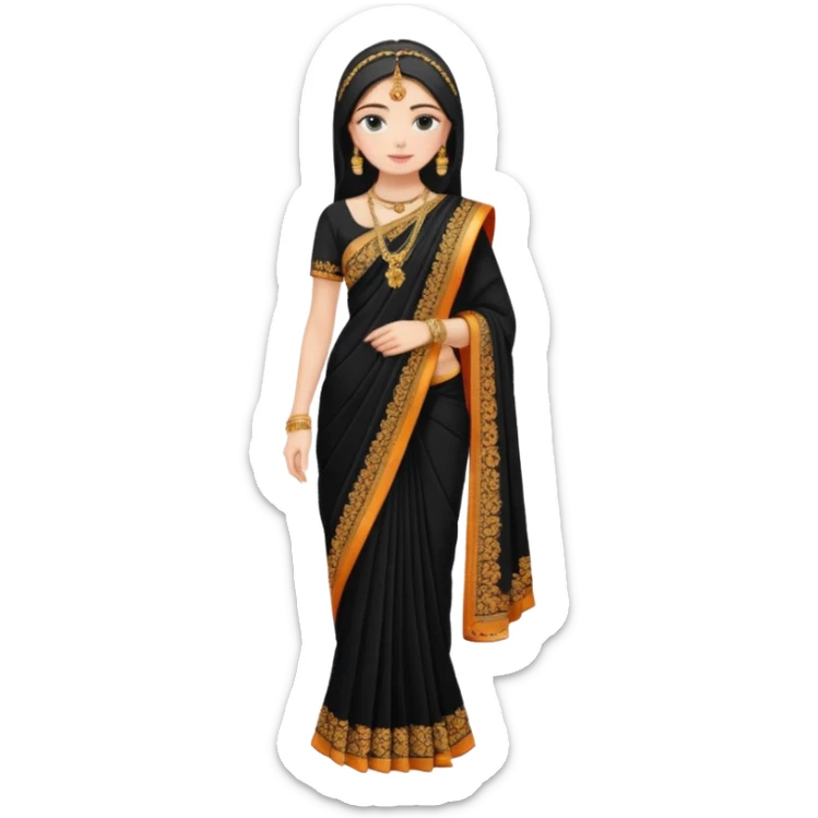 Russian girl in Indian blacksaree show full image from head to leg sticker